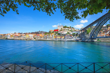 Oporto or Porto skyline, Douro river and bridge. Portugal - obrazy, fototapety, plakaty