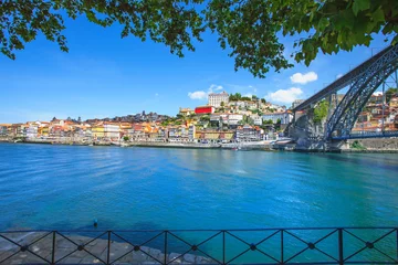 Raamstickers Oporto or Porto skyline, Douro river and bridge. Portugal © stevanzz