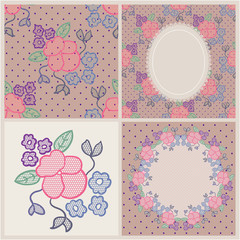 Lace patterns with flowers on mesh background