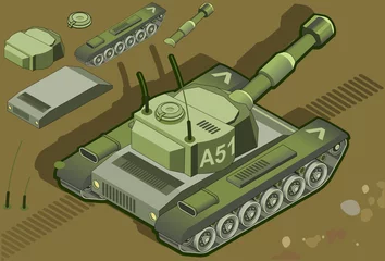 Wall murals Military isometric tank in rear view