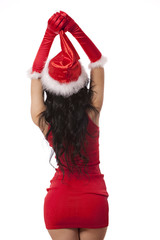 Sexy santa helper. Red dress, hat and gloves