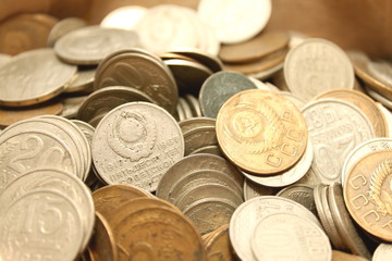 Coins background, old coins from different periods