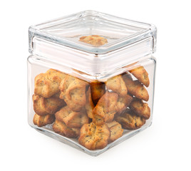 closed jar full with cookies isolated on white