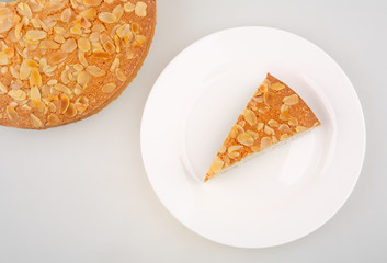 almonds piece dessert on white plate