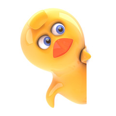 Easter chick peeps from behind blank space