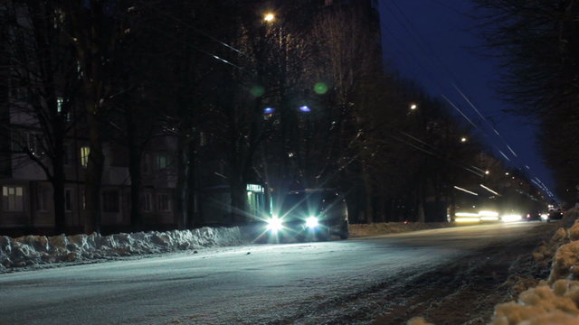 Time lapse - Low angle of snowy street in Kharkov