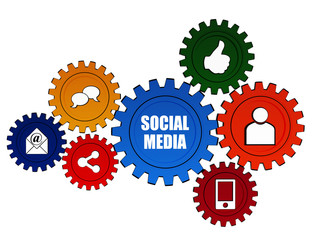 social media and it signs in color gears
