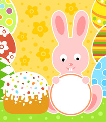 Easter background card with rabbit and cake