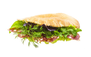 Bread with sausages and salad