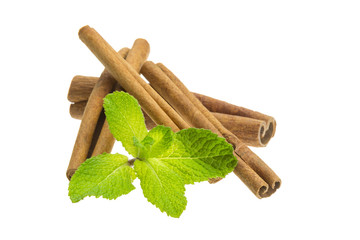 Cinnamon and fresh mint leaves