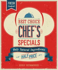 Photo sur Plexiglas Poster vintage Affiche des spécialités du chef vintage. Illustration vectorielle.