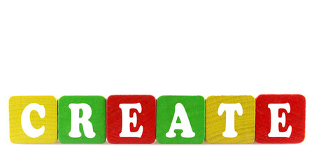 create - isolated text in wooden building blocks