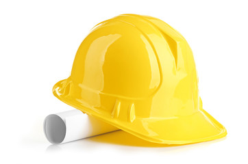 Fototapeta premium yellow helmet and roll paper