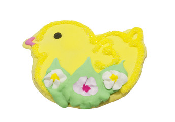 homemade easter chick cookie, isolated
