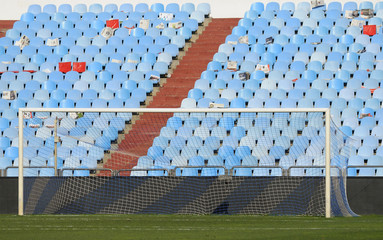 football goal in an empty stadium