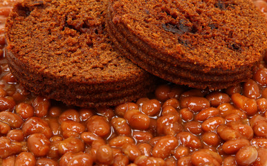 Brown Bread On Top Of Baked Beans