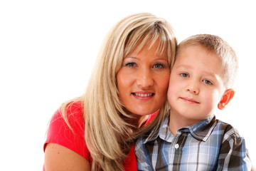 mature mother with child 6 years boy isolated