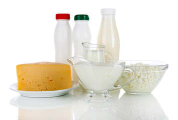 Dairy products isolated on white