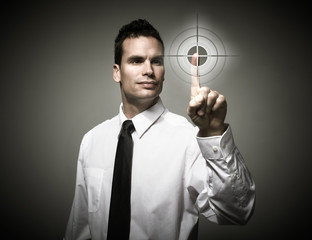 Man touching buttons.