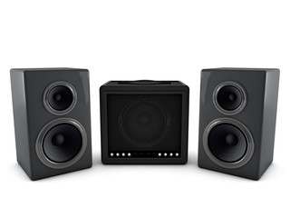 Fototapeta premium 3d amplifier and speaker isolated on white background