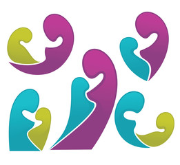 mother and baby, bright vector collection of family symbols