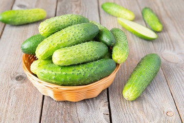 Fresh cucumbers in basket