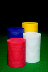colored game playing chips