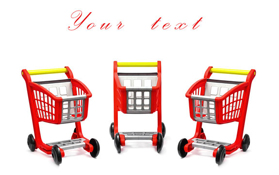 set of empty red cart for purchases on the white