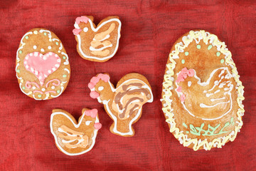 Easter gingerbreads rooster and hen