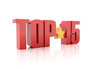 Top fifteen red word  isolated on white background.