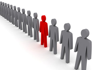 Unusual person in row. Concept 3D illustration