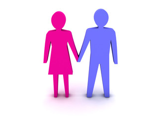 3D couple holding hands. Concept illustration.