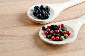 spices on the wooden spoons