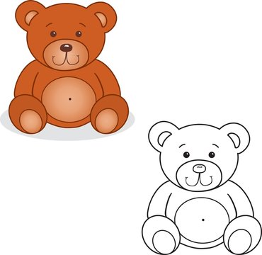Coloring book. Bear toy vector illustration.