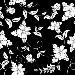 Abwaschbare Fototapete Blumen schwarz und weiß Nahtloses Blumenmuster