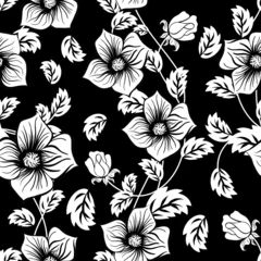 Deurstickers Zwart wit bloemen Naadloos bloemenpatroon
