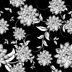 Stickers fenêtre Fleurs noir et blanc Motif floral sans soudure
