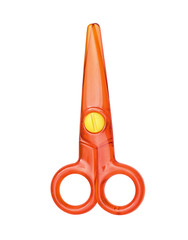 Plastic children's safe scissors on a white background