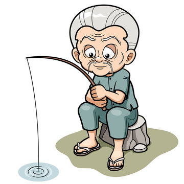 Vector illustration of Cartoon Old man fishing