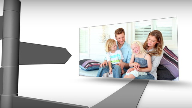 Montage of interception with screens showing family