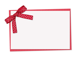 Red and white polka dot card, ribbon and bow
