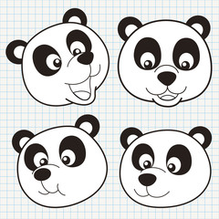 Vector Doodle Cute Panda Face Collection
