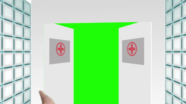 Animation with a doctor welcoming you through hospital doors