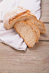 Fresh bread on a wooden table