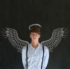 Business angel investor man with chalk wings and halo
