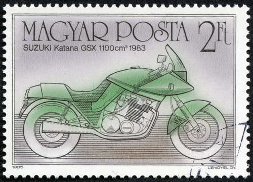 Stamp shows image of a motorcycle, Suzuki Katana GSX