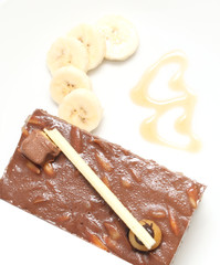 Beautiful tasty chocolate cake close up isolated on white backgr