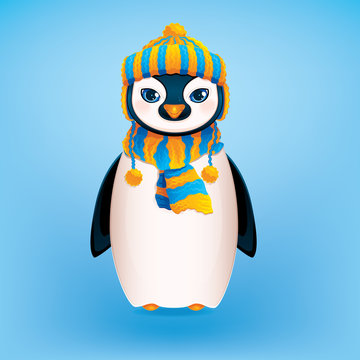 Cute Penguin on Blue Background