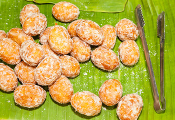 Ancient Thai dessert ground bean wrapped with power and fried