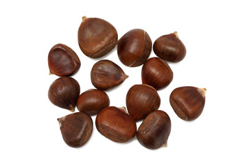Stack of chestnut on white background